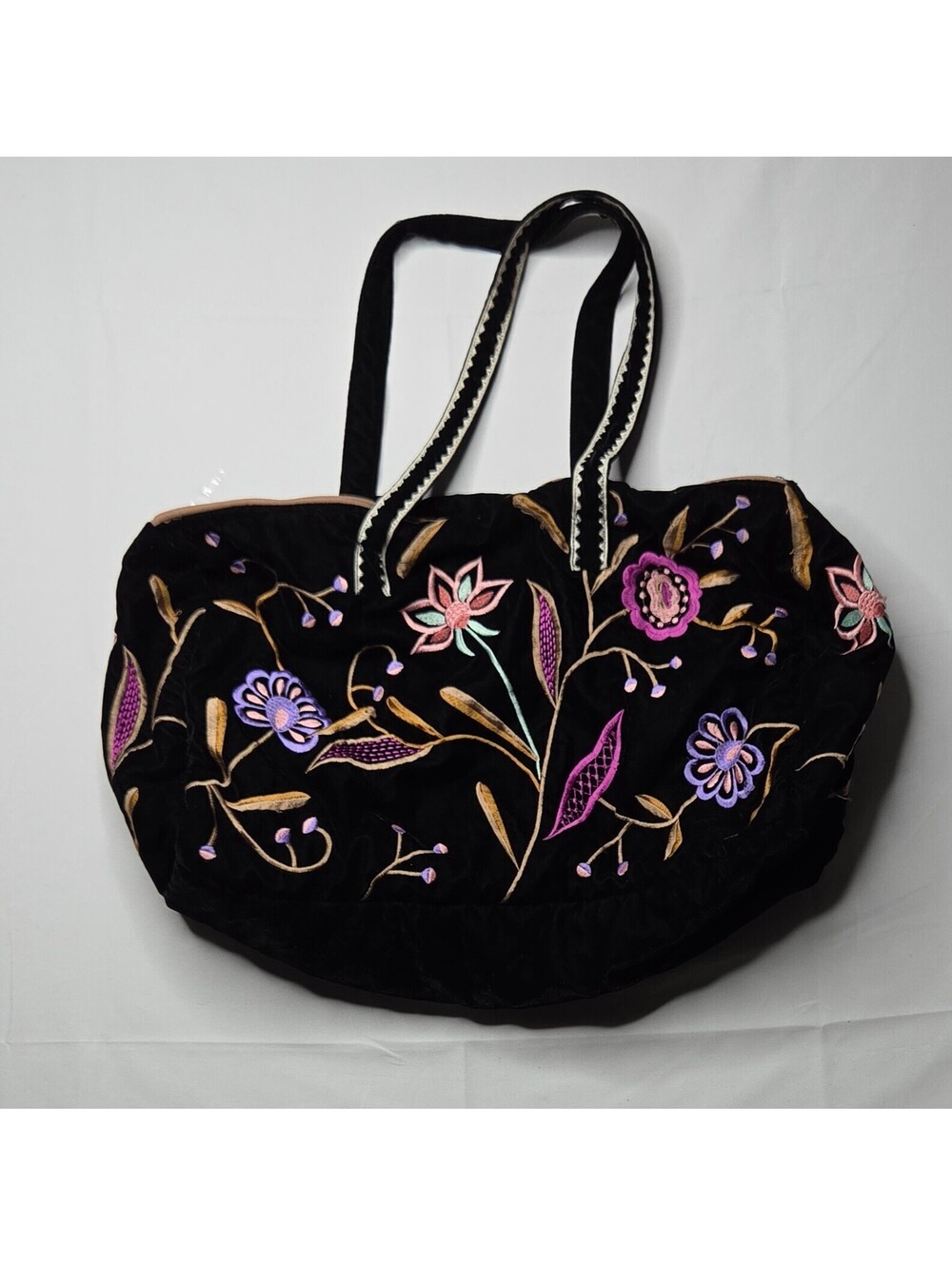 Zara Quilted Velvet Embroidered Boho Tote Bag Medium
